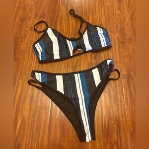 Striped Blue & White Bikini Set